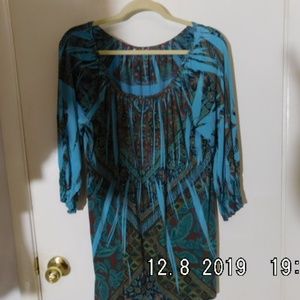 Turquoise Blue & Brown long top size M